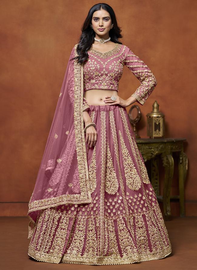 Net Pink Wedding Wear Embroidery Work Lehenga Choli